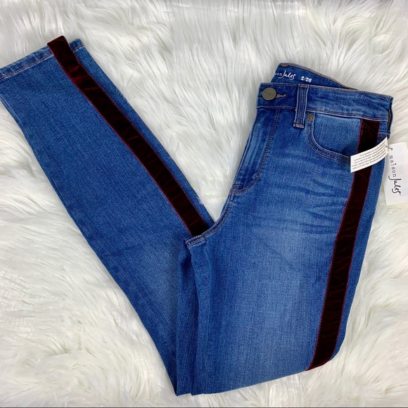 🔥MAISON JULES🔥SODE-STRIPE DENIM SKINNY BLUE JEANS CYAN WASH SIZE 28 NWT - Picture 6 of 6